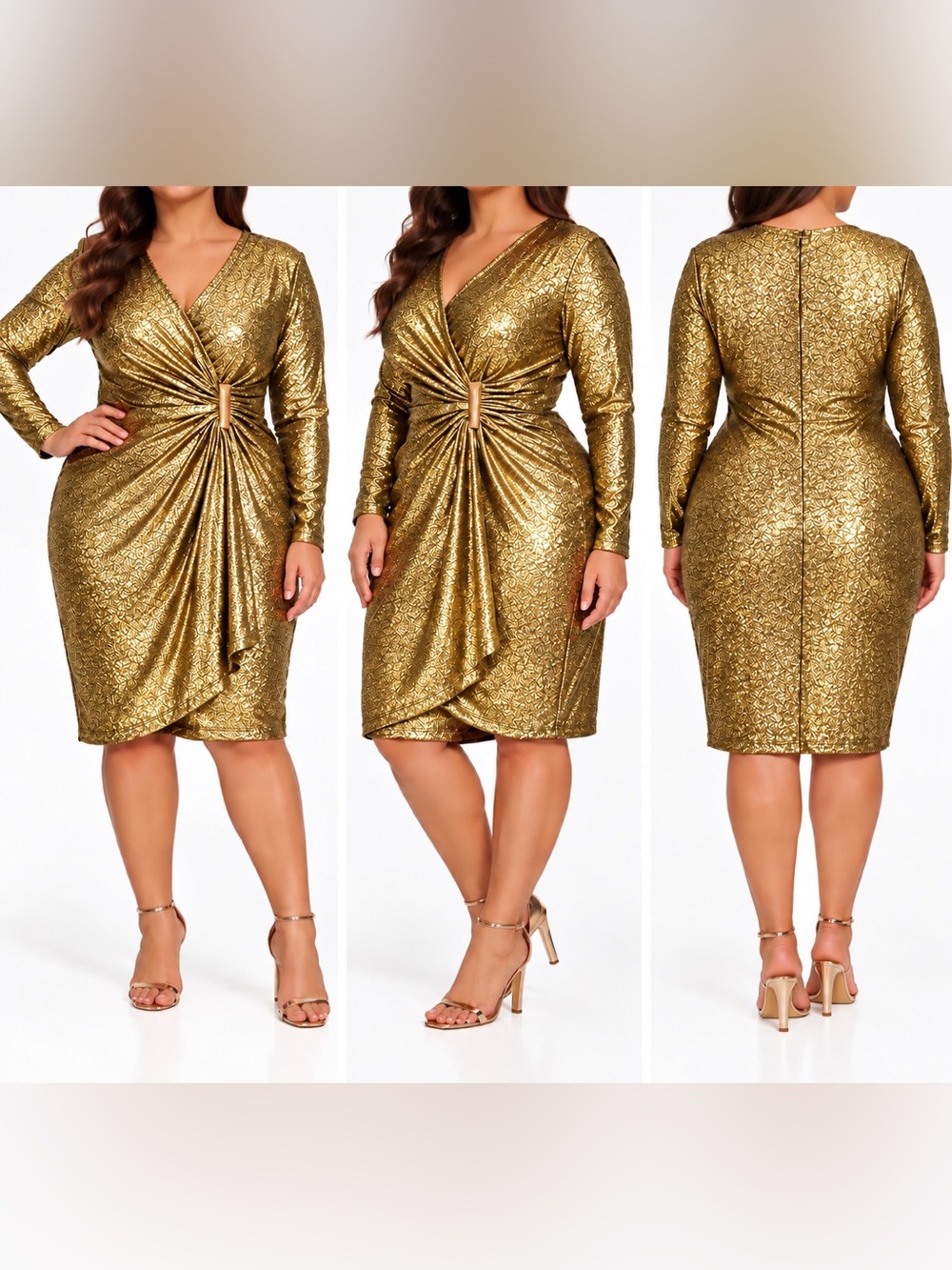 CALVIN KLEIN Women’s Plus Dress Gold Metallic, Size 16, NWT